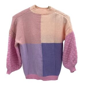 Fantastic Fawn Women's M Sweater Pink Purple Pullover‎ Patchwork Knit